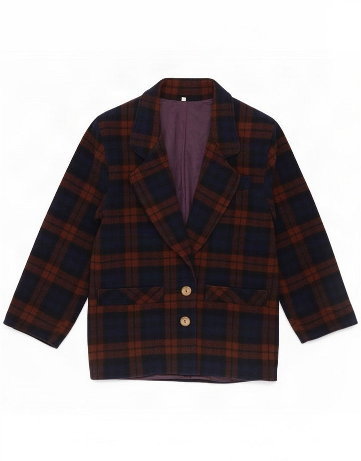 Giacca blazer vintage da donna a 2 bottoni IT 42 Lana scozzese viola media