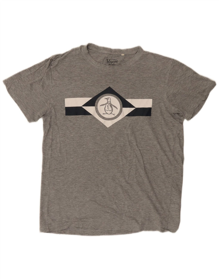 T-shirt grafica da uomo Penguin Top grande in cotone grigio