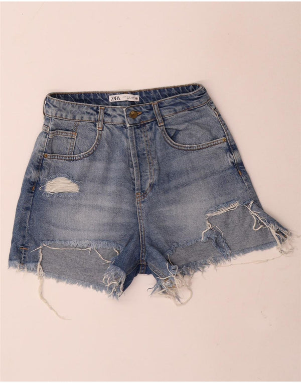 Pantaloncini di jeans invecchiati Zara da donna EU 38 piccoli W28 blu