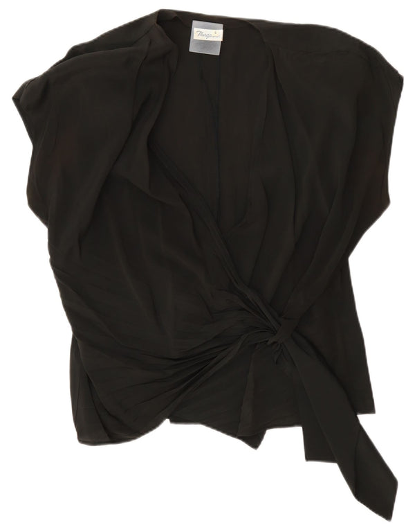 Camicetta avvolgente oversize da donna vintage top US 4 piccolo acetato nero