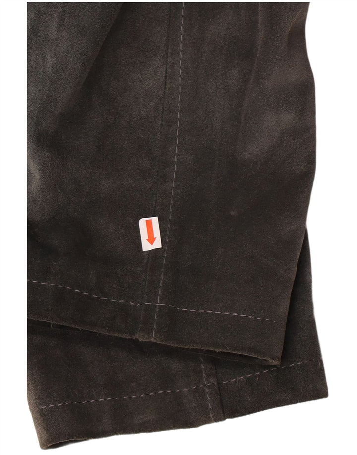 Giacca vintage in pelle scamosciata da donna UK 14 in pelle grigio medio