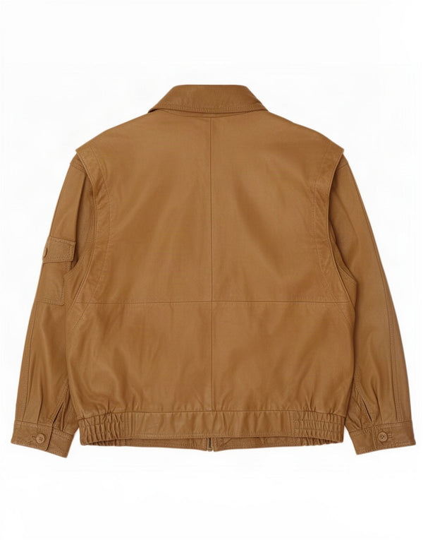 Giacca in pelle vintage da uomo IT 54 2XL Marrone