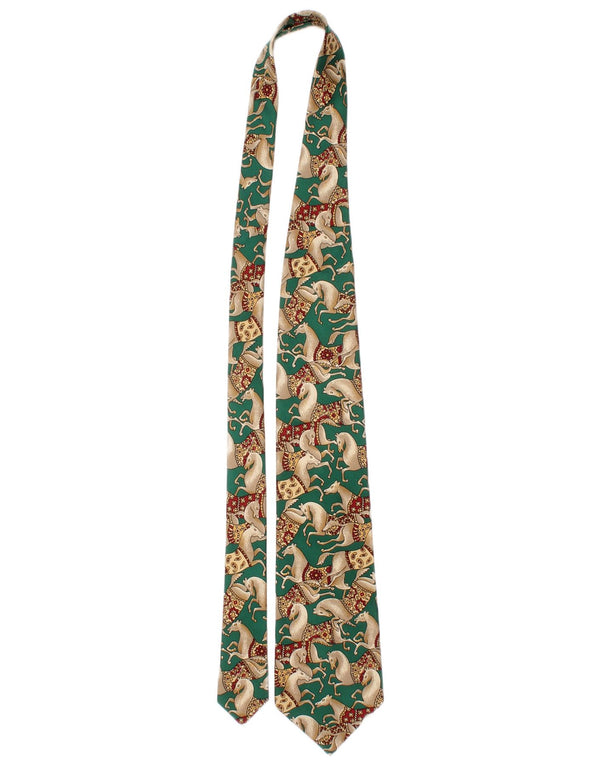 Cravatta Trussardi Uomo Grafica Taglia Unica Seta Stampa Animalier Verde Classica