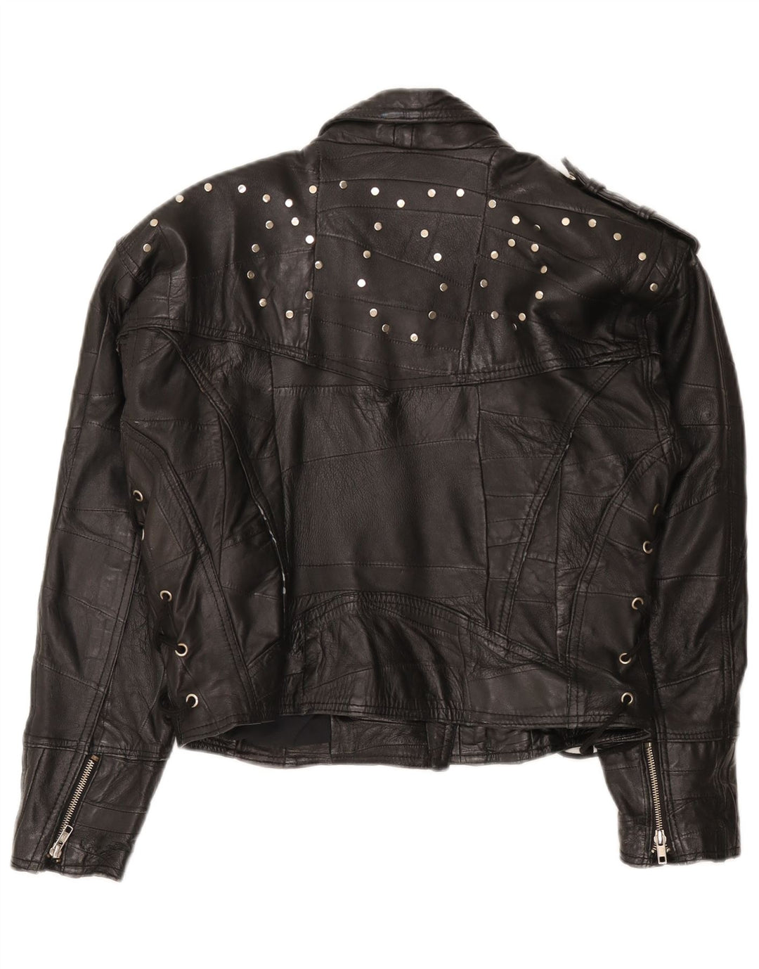 Giacca in pelle da motociclista vintage da donna IT 42 in pelle nera media