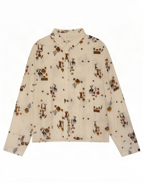 Camicia Zara da donna Trafaluc con motivo astratto, camicetta UK 14, colore bianco medio