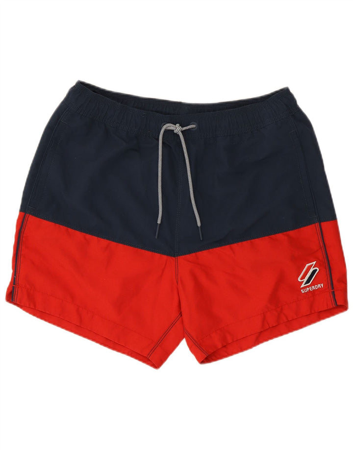 Pantaloncini da bagno da uomo Superdry poliestere color block medio blu navy