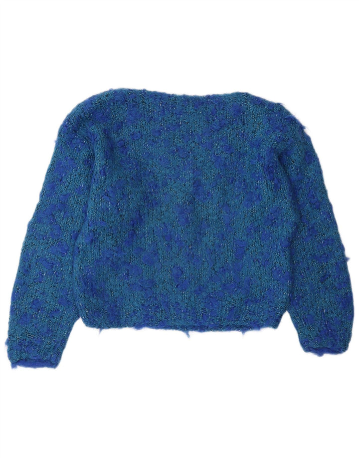 Maglione maglione vintage da donna con scollo a barca corto UK 12 Blu medio