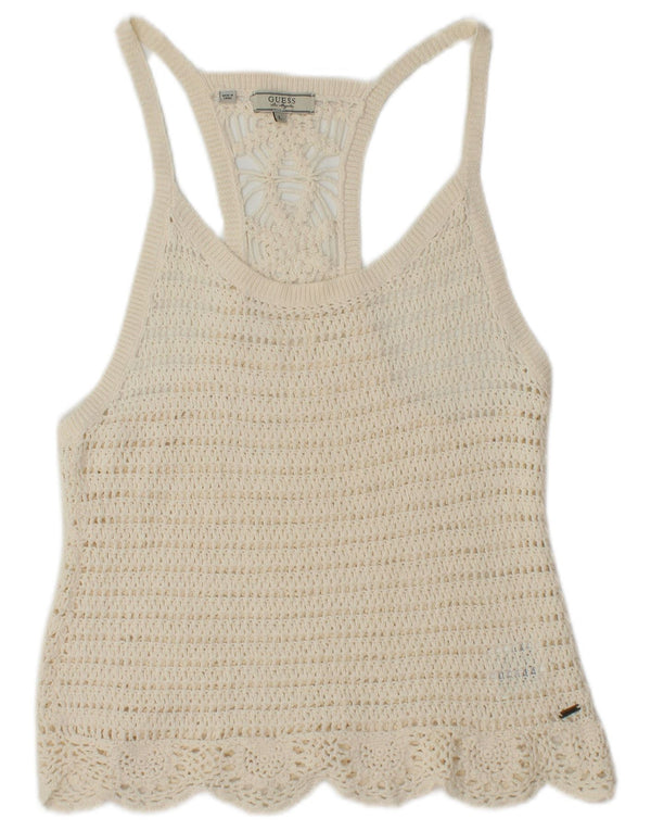 Guess Canotta corta all'uncinetto da donna UK 12 Cotone bianco medio