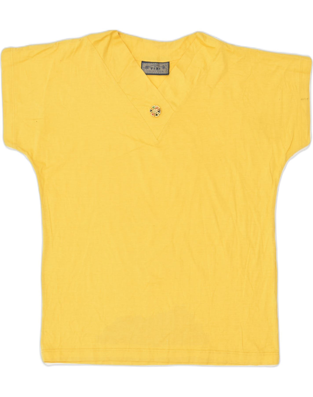 VINTAGE Womens T-Shirt Top UK 16 Large Yellow Cotton | Vintage Vintage | Thrift | Second-Hand Vintage | Used Clothing | Messina Hembry 