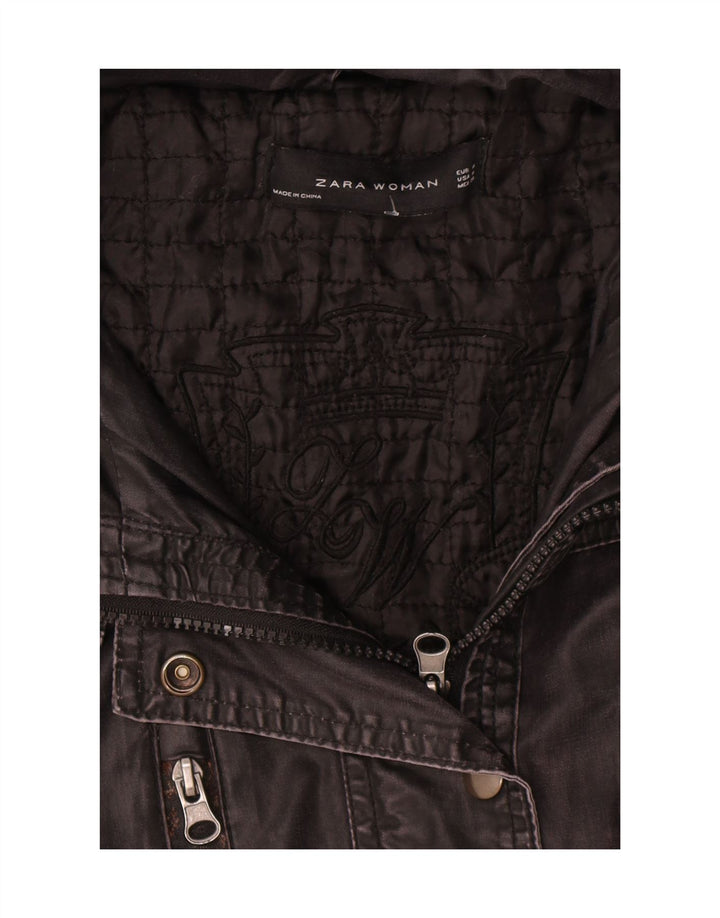 Giacca da donna Zara in cotone cerato con cappuccio UK 14 media nera
