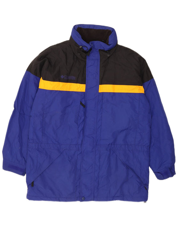 Columbia Mens Hooded Loose Fit Ski Jacket UK 40 Large Blue Colourblock