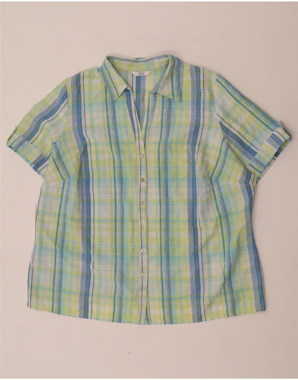 Camicia a maniche corte da donna Marks & Spencer UK 22 3XL Poliestere a quadri verdi