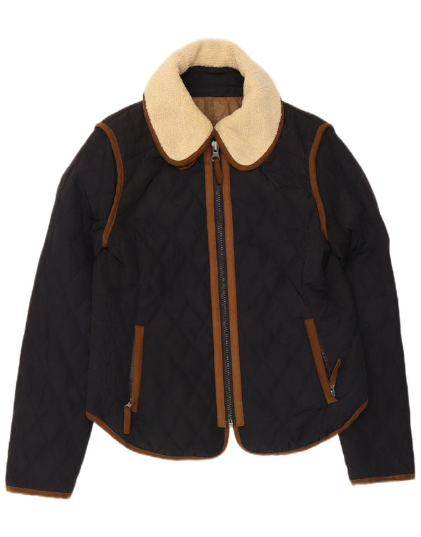 Giacca trapuntata da donna Zara UK 14 grande poliestere blu navy