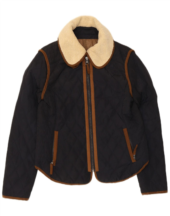 Giacca trapuntata da donna Zara UK 14 grande poliestere blu navy