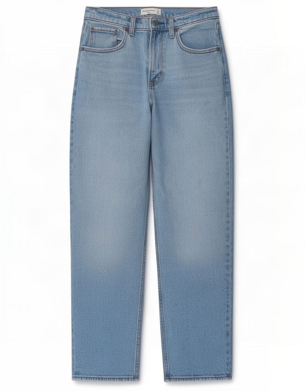 Jeans dritti a vita alta da donna Abercrombie & Fitch US 4 piccoli W27 L29 blu