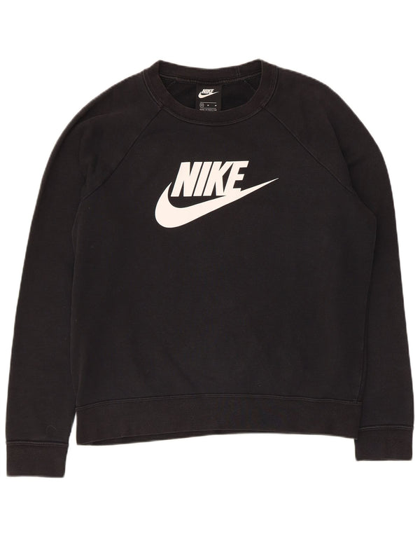 Felpa con grafica Nike da donna, maglione UK 14, cotone nero medio