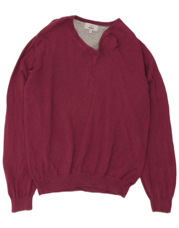 Maglione da uomo Marks & Spencer vestibilità regolare con scollo a V grande bordeaux
