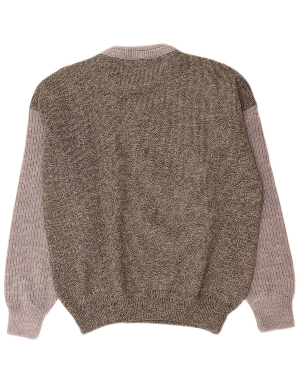 Maglione girocollo da uomo vintage in lana color block verde grande
