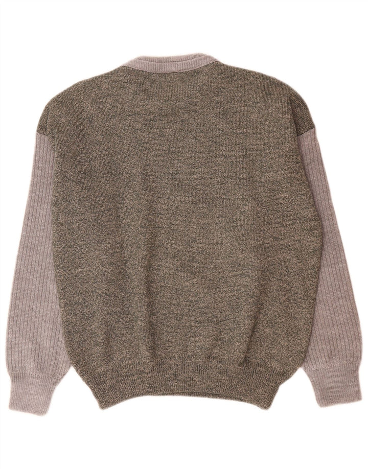 Maglione girocollo da uomo vintage in lana color block verde grande