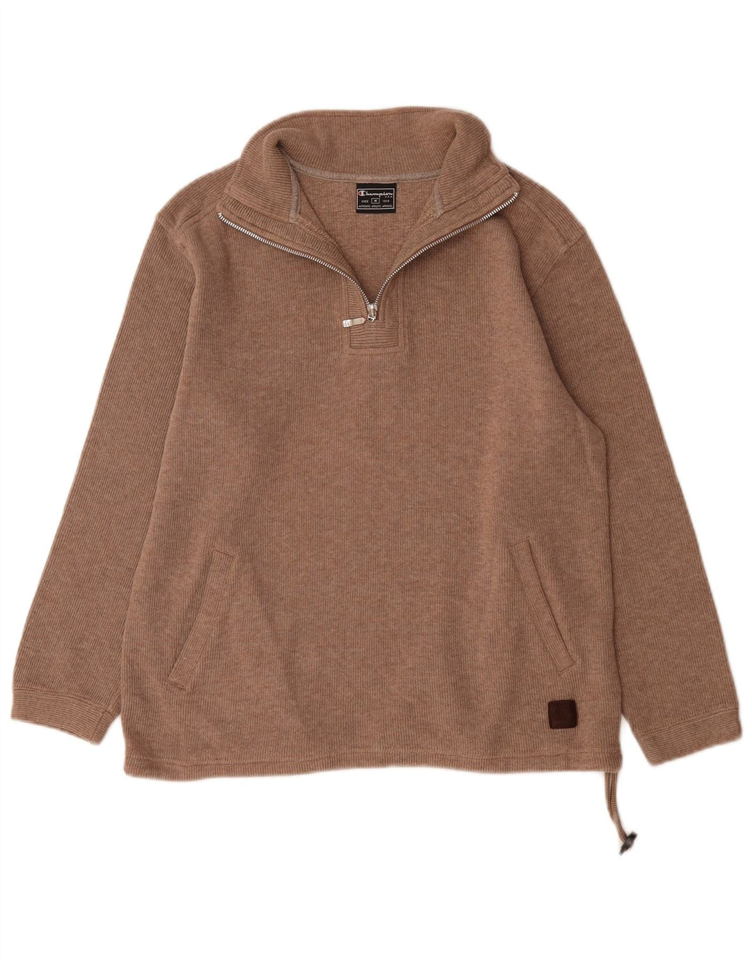 Felpa da donna Champion con zip e collo, maglione, UK 14, cotone marrone medio