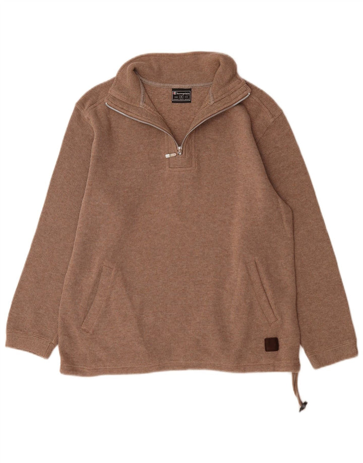 Felpa da donna Champion con zip e collo, maglione, UK 14, cotone marrone medio