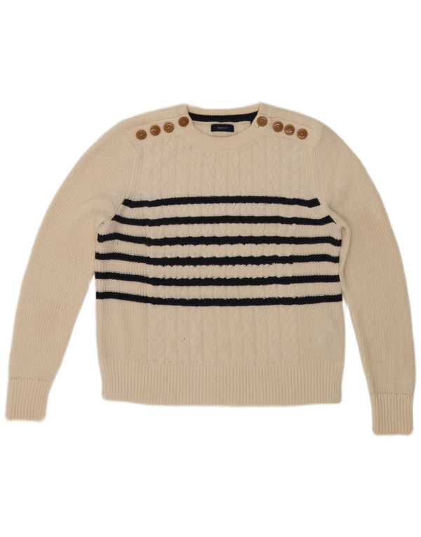 Gant Womens Oversized Boat Neck Jumper Sweater UK 6 XS Off White Striped