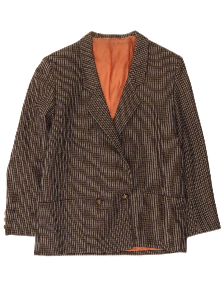 Giacca blazer doppiopetto vintage da donna UK 14 pied de poule marrone medio