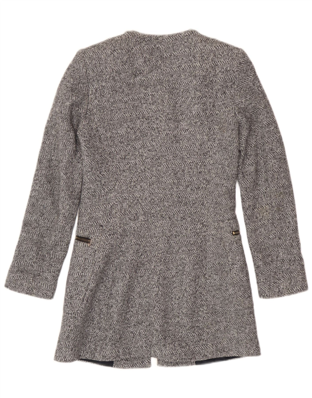 Giacca blazer con zip intera da donna Zara UK 6 XS cotone grigio a spina di pesce