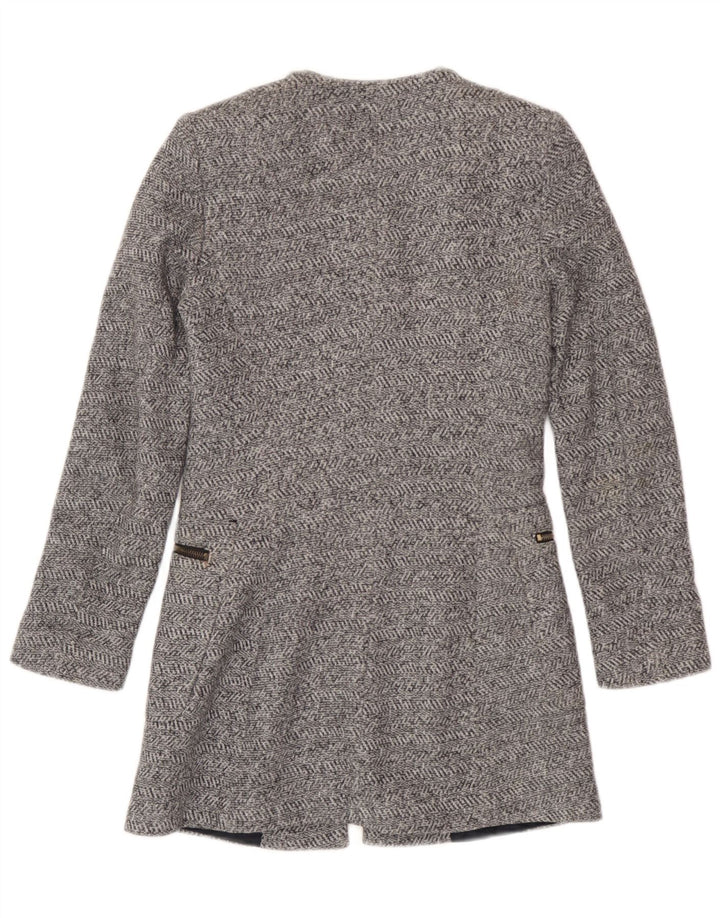 Giacca blazer con zip intera da donna Zara UK 6 XS cotone grigio a spina di pesce