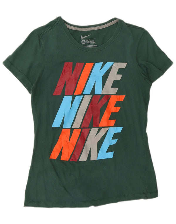 T-shirt grafica Nike da donna slim fit, taglia UK 12, cotone verde medio