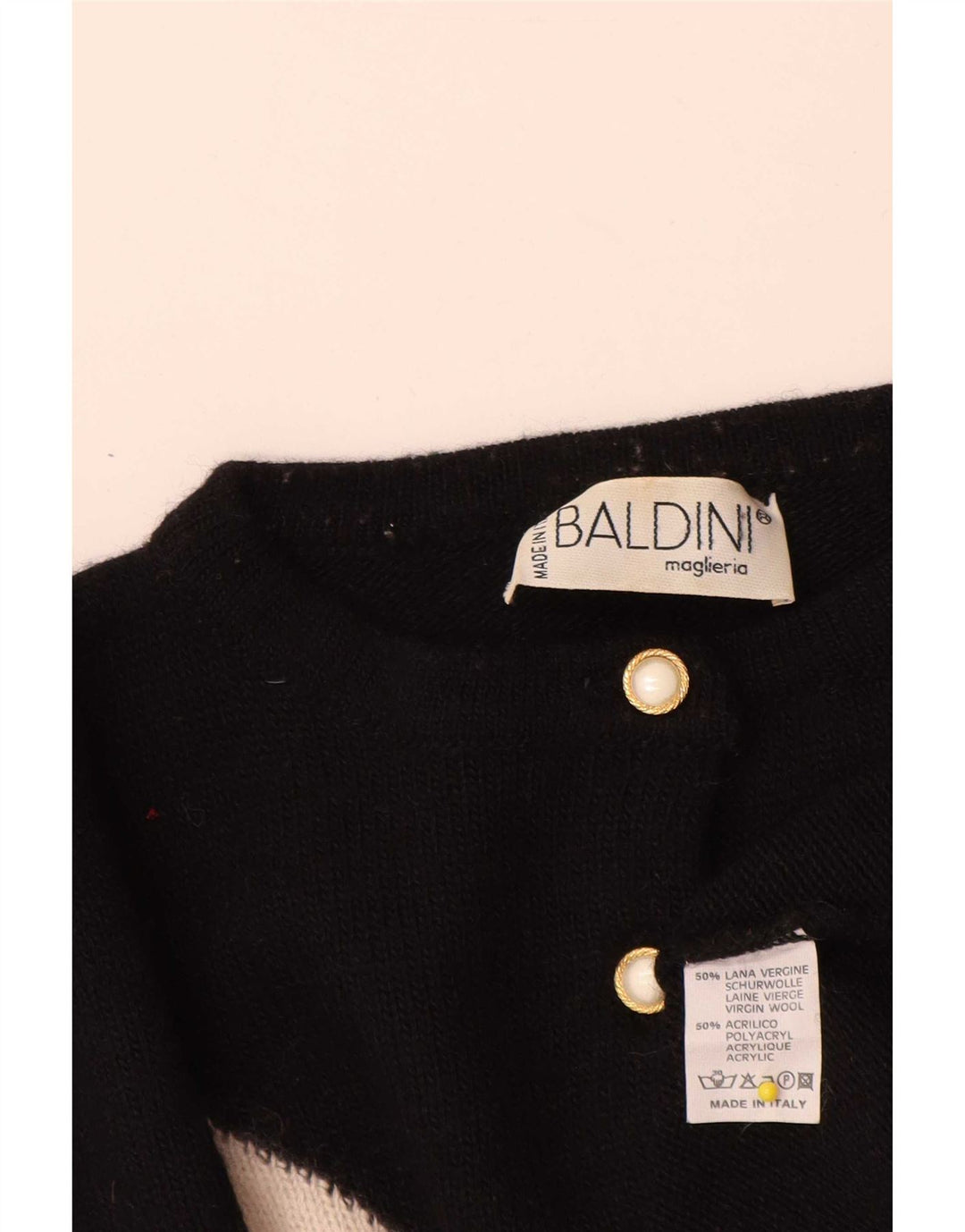 Baldini Maglione da Donna con Collo a Bottoni Maglione UK 16 Grande Nero Argyle/Diamante