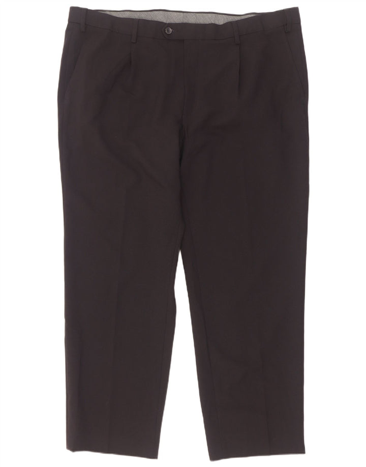 Pantaloni da abito regolari con pegging da uomo Marks & Spencer W42 L29 Blu Navy