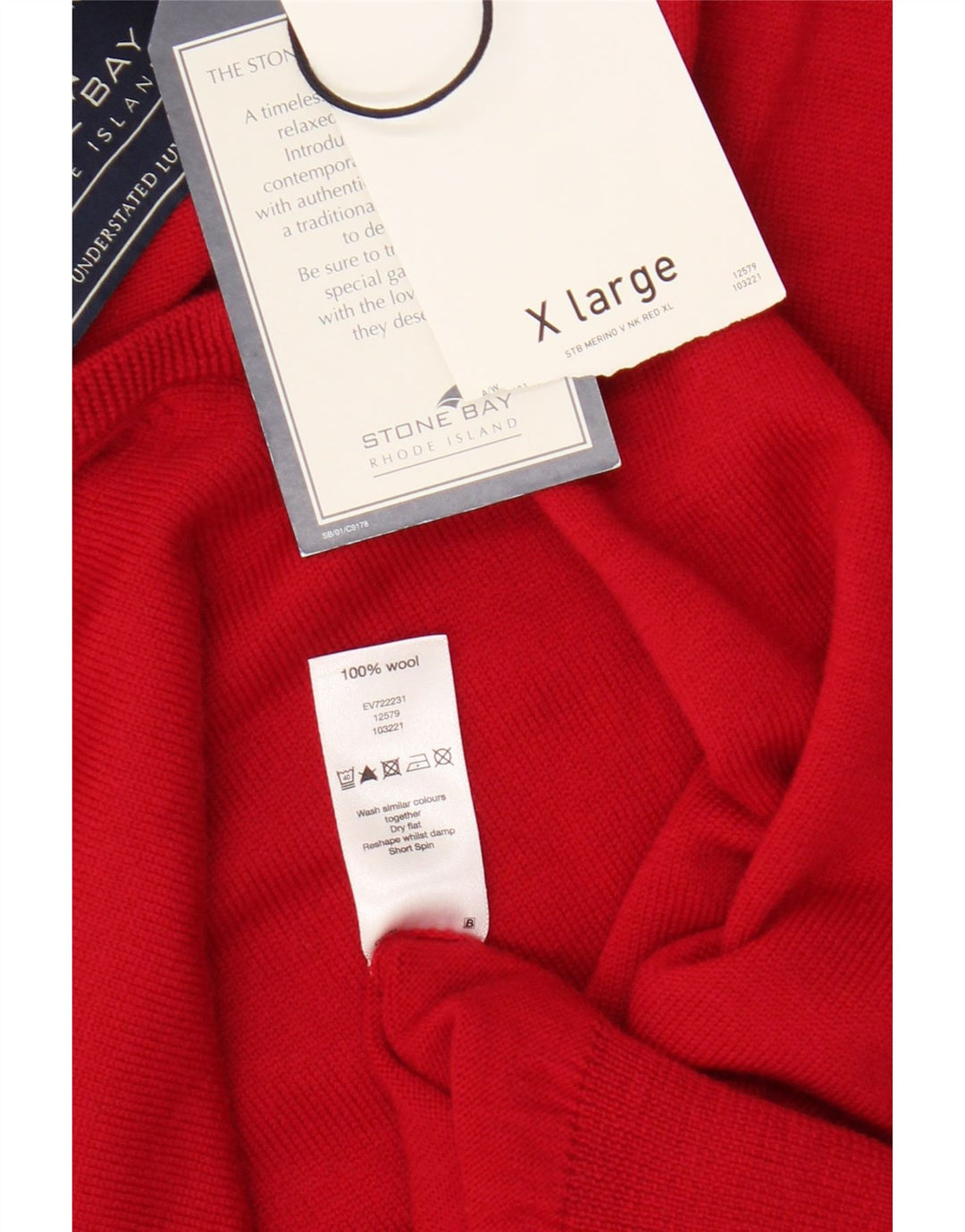 Maglione da uomo con scollo a V Stone Bay XL in lana merino rossa