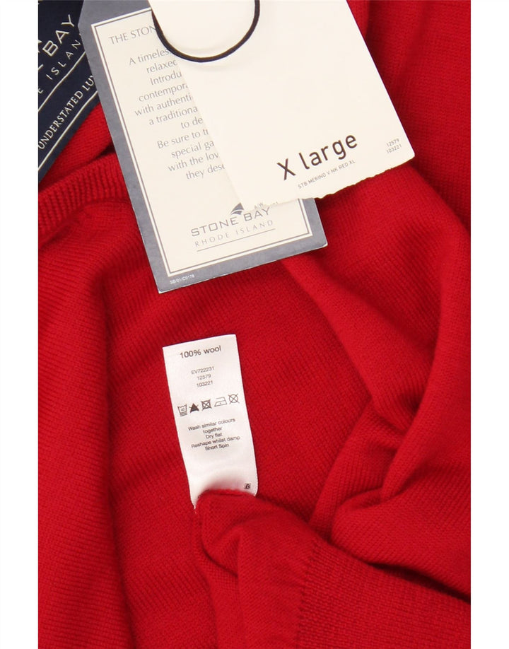Maglione da uomo con scollo a V Stone Bay XL in lana merino rossa