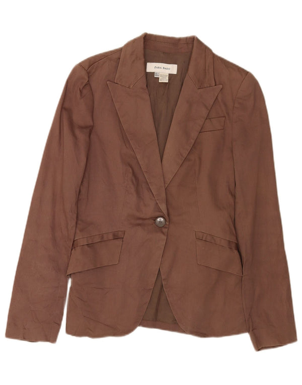 Giacca blazer a 1 bottone da donna Zara UK 10 piccola in cotone marrone