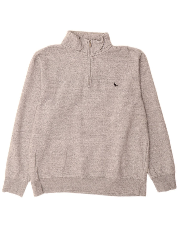 JACK WILLS Felpa da uomo con collo con zip, maglione grande, cotone chiazzato grigio