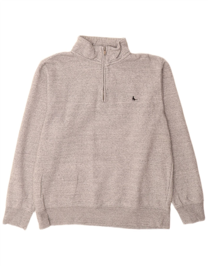JACK WILLS Felpa da uomo con collo con zip, maglione grande, cotone chiazzato grigio