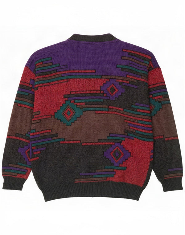 Carletti Mens Cardigan Sweater XL Multicoloured Geometric Polyacrylic