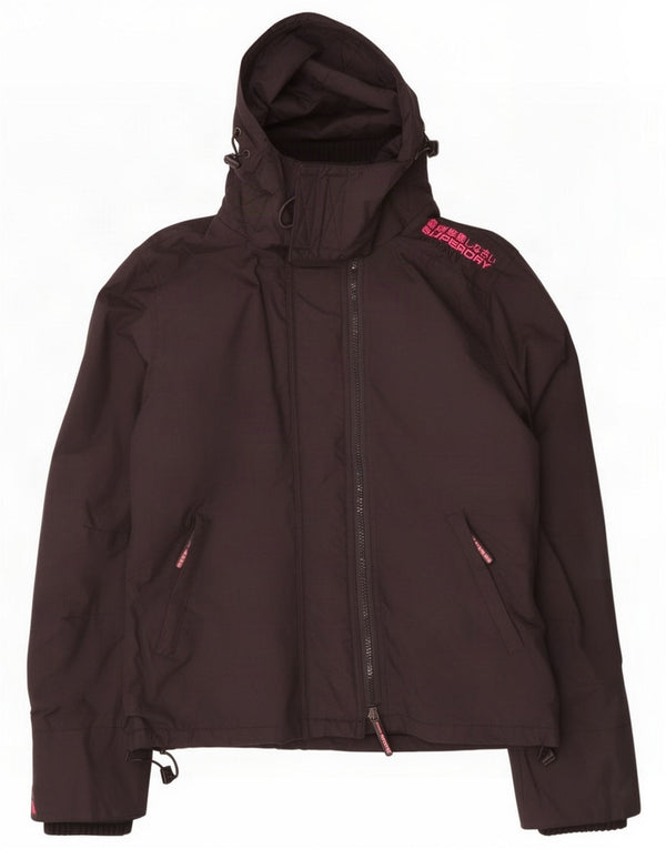 Giacca a vento con cappuccio da donna Superdry UK 14 Medium Black Nylon