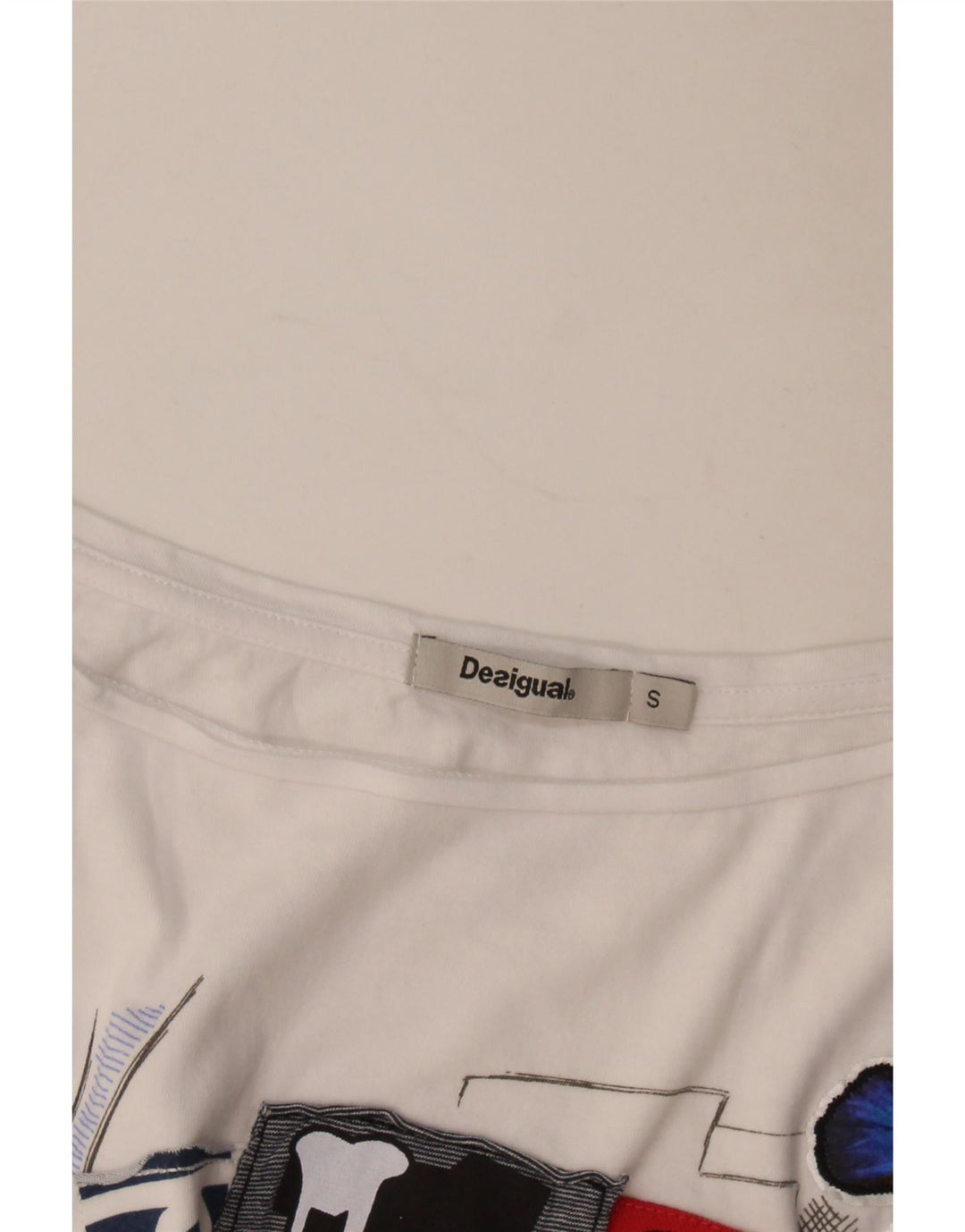 Desigual T-shirt grafica oversize da donna Top UK 10 Small Bianca