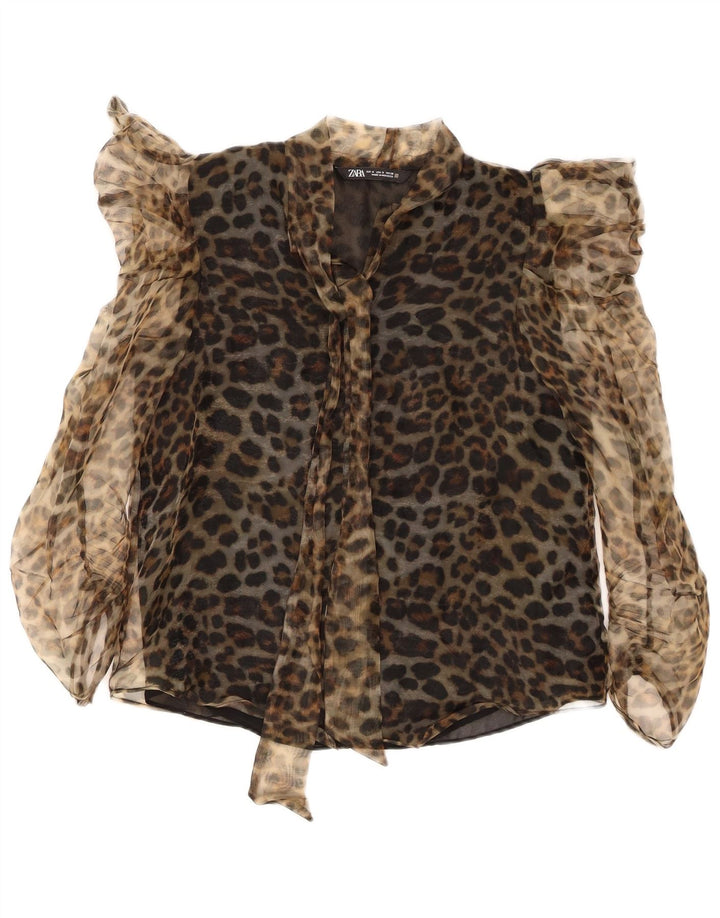 Camicetta da donna Zara Top UK 10 piccola stampa animalier marrone