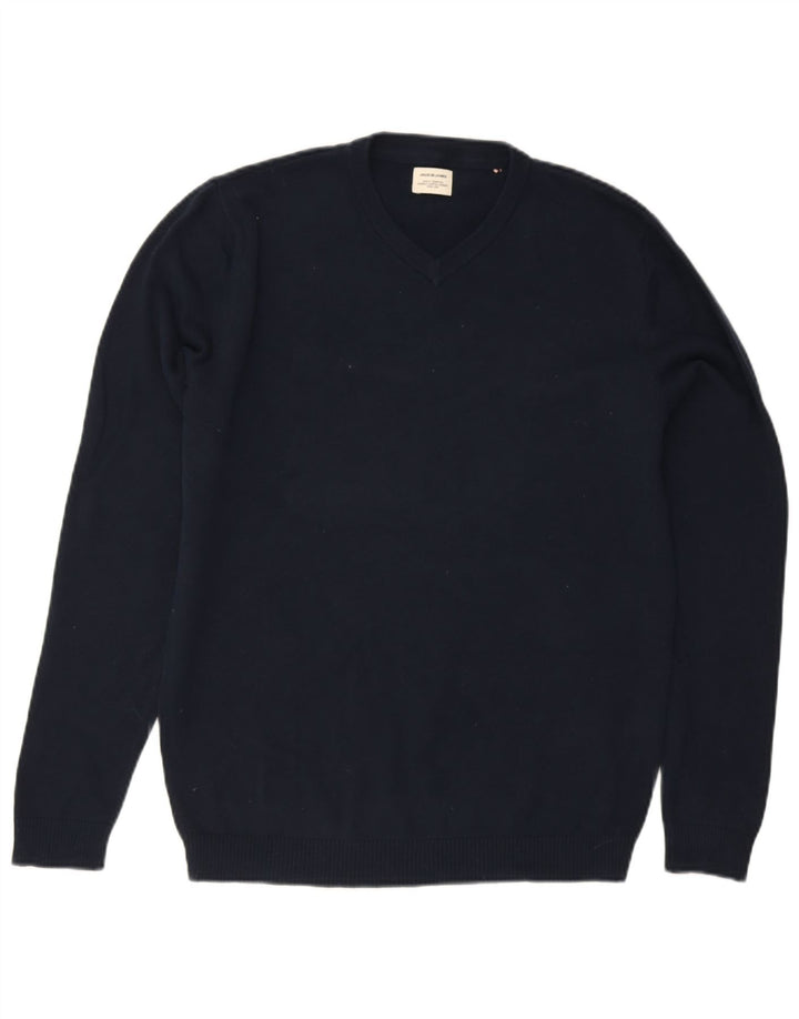 Jack & Jones Maglione da uomo con scollo a V piccolo in cotone blu navy