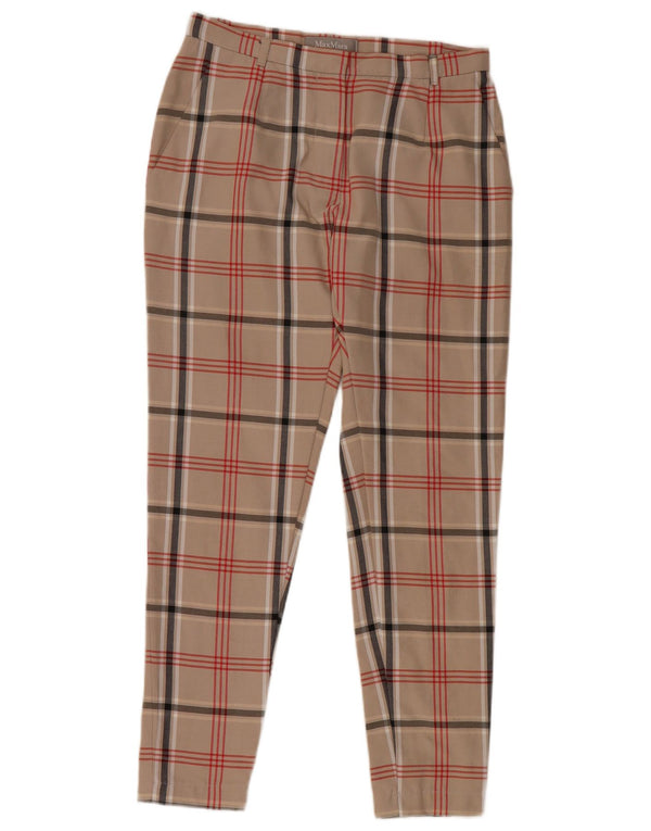 MAX MARA Womens Slim Chino Trousers UK 8 Small W28 L27 Beige Check Cotton