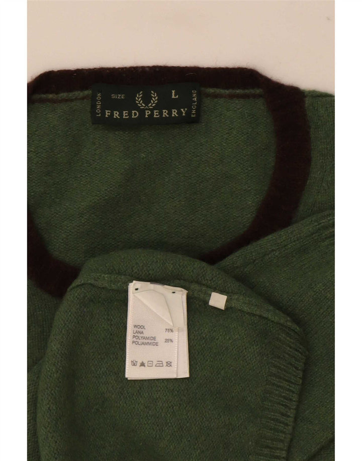 Maglione maglione girocollo da uomo Fred Perry grande lana verde