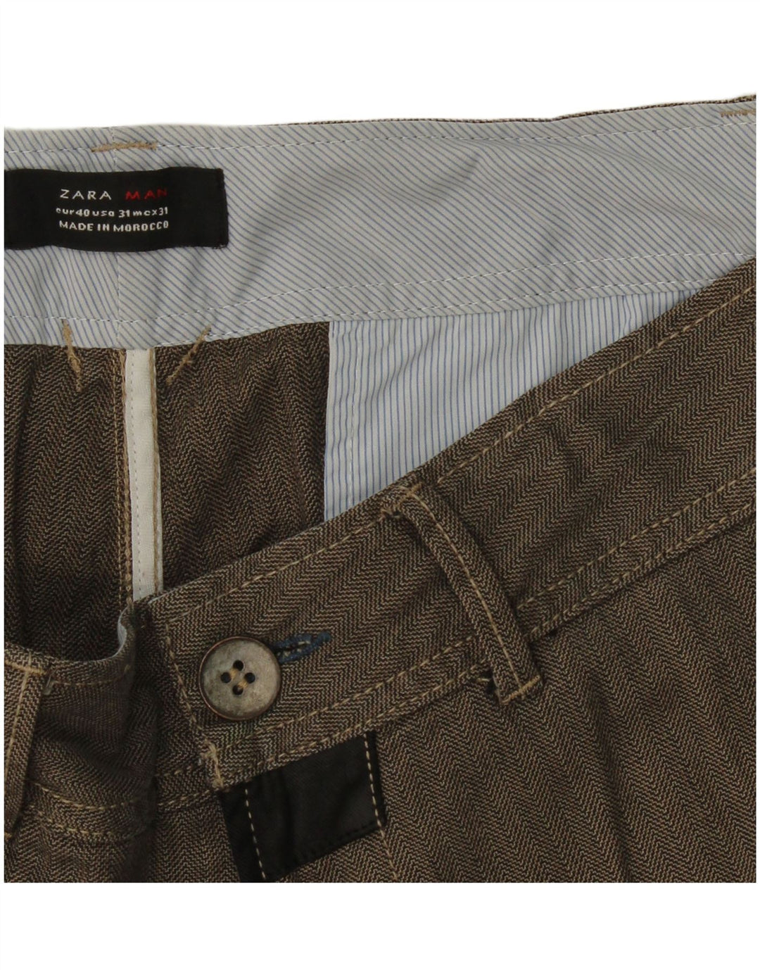 Pantaloni chino dritti da uomo Zara EU 40 medi W31 L30 grigio a spina di pesce