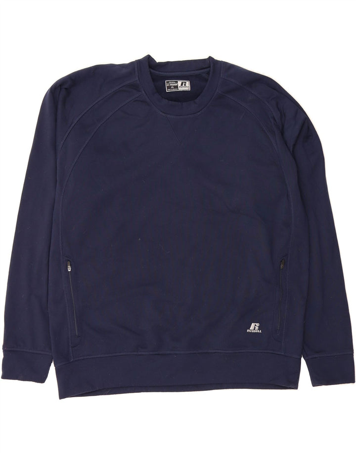 RUSSELL ATHLETIC Mens Dri-Power Sweatshirt Jumper XL Navy Blue Polyester Vintage Russell Athletic and Second-Hand Russell Athletic from Messina Hembry 