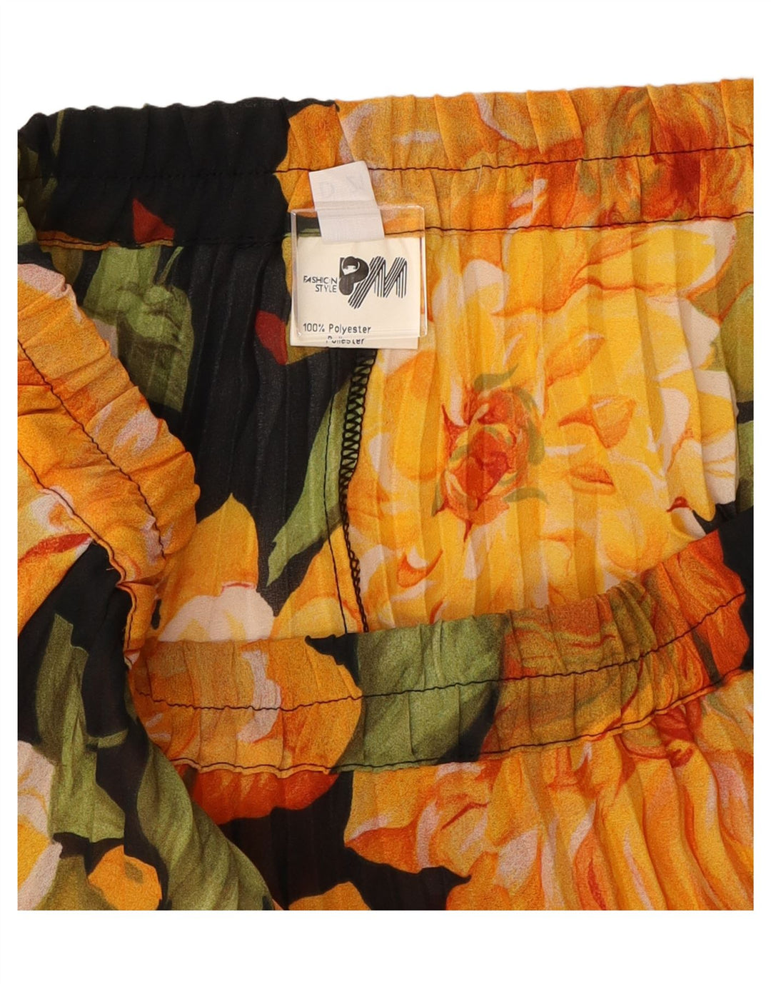 VINTAGE Womens Pleated Skirt W30 Medium Orange Floral Polyester Vintage Vintage and Second-Hand Vintage from Messina Hembry 