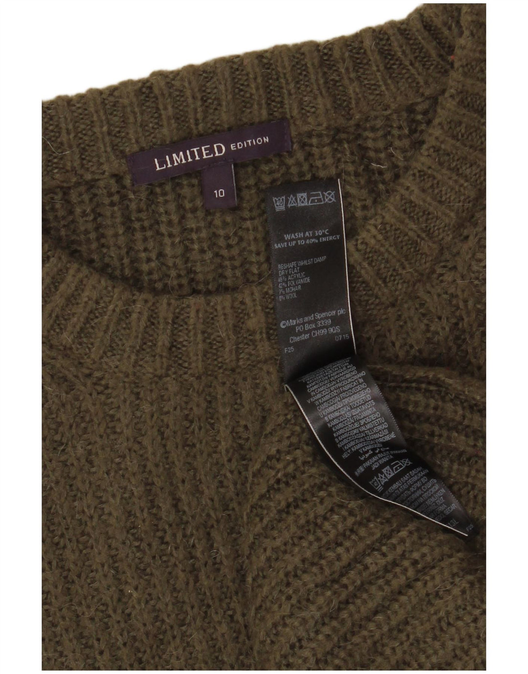 Maglione maglione girocollo da donna Marks & Spencer UK 10 piccolo acrilico verde