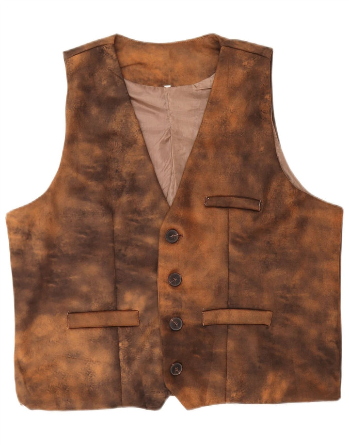 Gilet in pelle vintage da uomo 2XL marrone tie dye