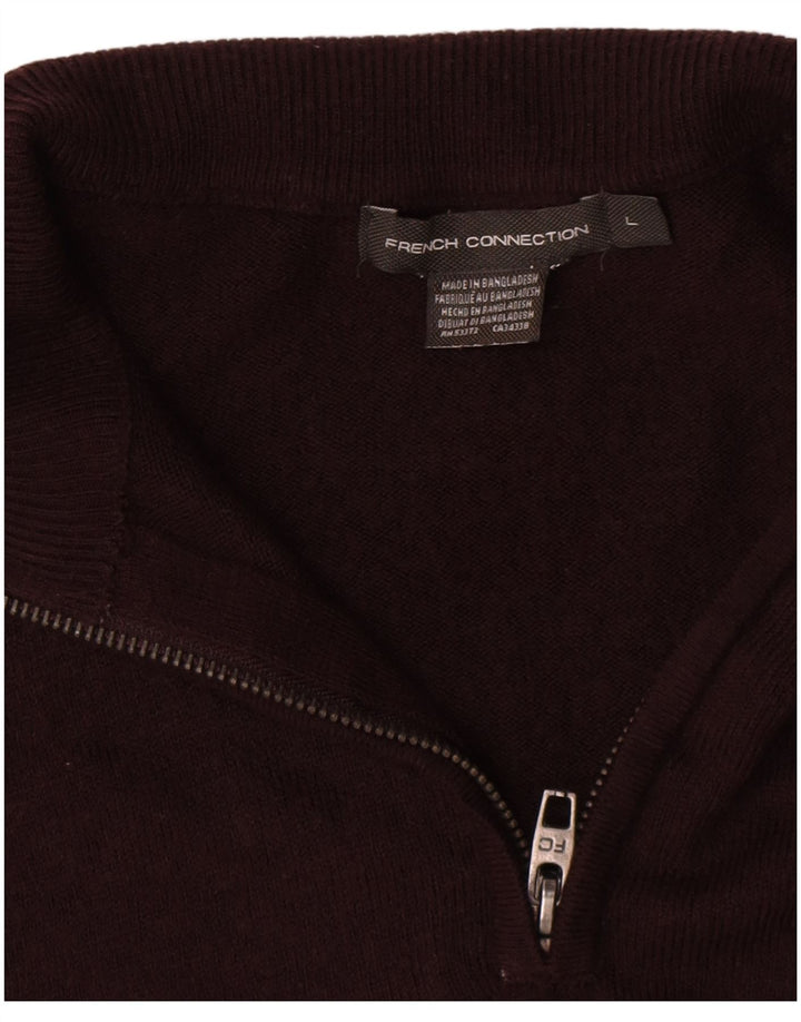 French Connection Maglione da uomo con zip e collo grande in acrilico marrone